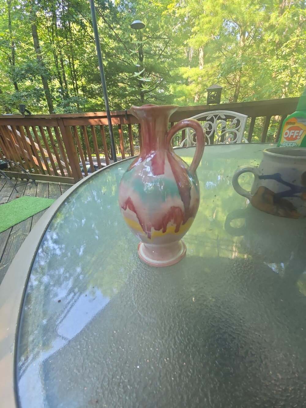Vintage CC Cole Multicolored Drip Glaze Pitcher Vase